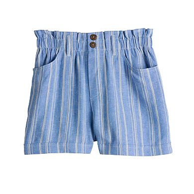 Juniors' SO?? Striped Button-Front Paperbag Shorts