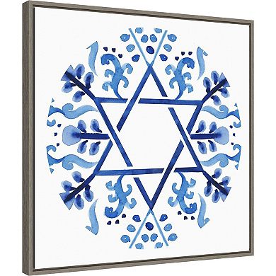 Amanti Art Indigo Hanukkah Coll-C Framed Canvas Wall Art