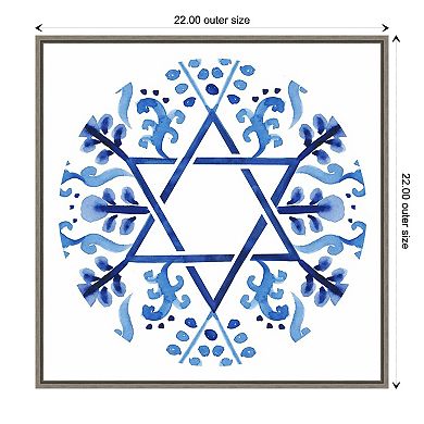 Amanti Art Indigo Hanukkah Coll-C Framed Canvas Wall Art