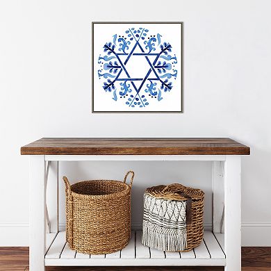 Amanti Art Indigo Hanukkah Coll-C Framed Canvas Wall Art