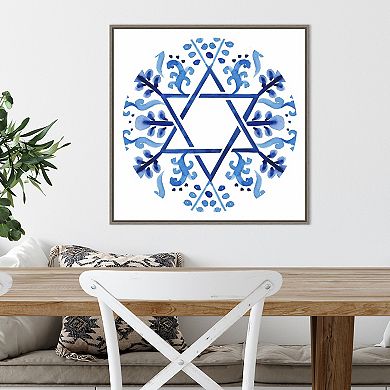 Amanti Art Indigo Hanukkah Coll-C Framed Canvas Wall Art