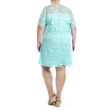 Plus Size Nina Leonard Lace Burnout Trapeze Dress