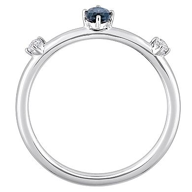 Stella Grace 10k White Gold Oval London Blue Topaz & White Topaz Stackable Ring