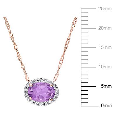 Stella Grace 10k Rose Gold Amethyst & 1/10 Carat T.W. Diamond Halo Necklace