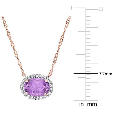 Stella Grace 10k Rose Gold Amethyst & 1/10 Carat T.W. Diamond Halo Necklace