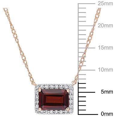 Stella Grace 10k Rose Gold Garnet & 1/8 Carat T.W. Diamond Halo Necklace