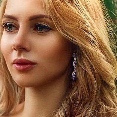 Stella Grace 14k Rose Gold Amethyst, Rose de France, White Sapphire & 5/8 Carat T.W. Diamond Teardrop Dangle Earrings