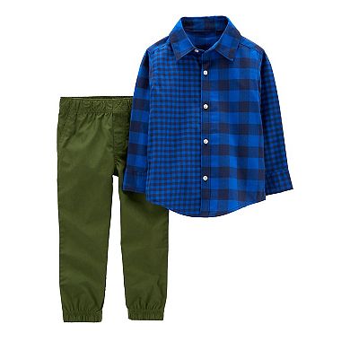 Toddler Boy Carter's Plaid Striped Button-Front Shirt & Pants Set