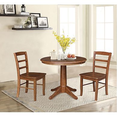 International Concepts Round Extension Dining Table & Ladderback Chair 3-piece Set