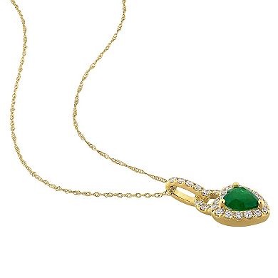 Stella Grace 14k Gold Emerald & 1/4 Carat T.W. Diamond Halo Heart Pendant Necklace