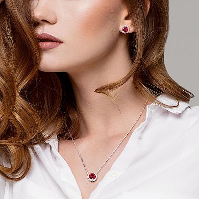 Stella Grace Sterling Silver Lab-Created Ruby & Lab-Created White Sapphire Halo Earring & Pendant Necklace Set