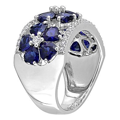 Stella Grace Sterling Silver Lab-Created Blue & White Sapphire Floral Ring