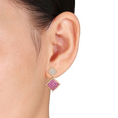 Stella Grace Gold Tone Sterling Silver Lab-Created Ruby & Lab-Created White Sapphire Lozenge Drop Earrings