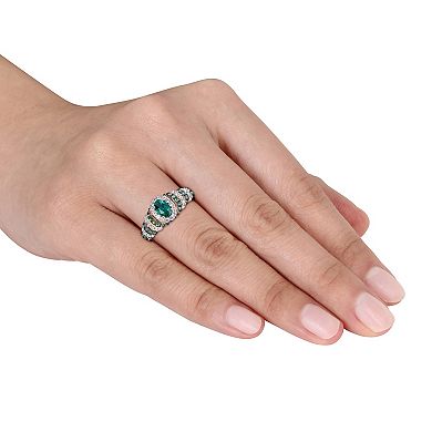 Stella Grace Gold Tone Sterling Silver Lab-Created Emerald & Lab-Created White Sapphire Oval Vintage Ring