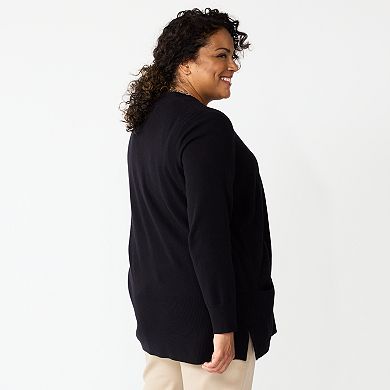 Plus Size Croft & Barrow® Classic Ribbed Open-Front Cardigan