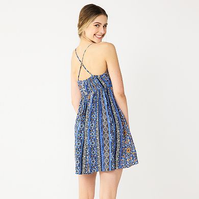Juniors' Live To Be Spoiled Strappy Skater Print Dress