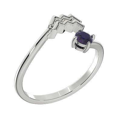 Sterling Silver Amethyst Aquarius Zodiac Sign Bypass Ring