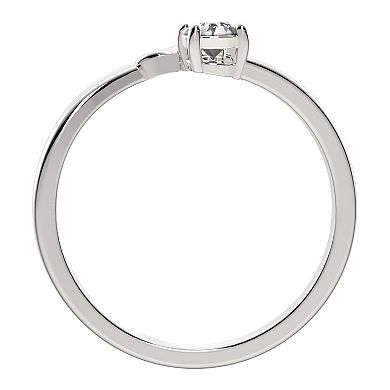 Sterling Silver Lab-Created White Sapphire Aries Zodiac Sign Bypass Ring