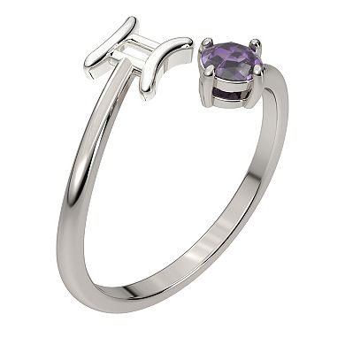 Sterling Silver Lab-Created Alexandrite Gemini Zodiac Sign Bypass Ring