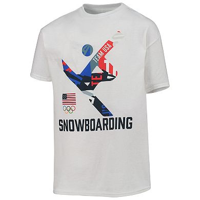 Youth White Team USA Snowboarding Scattered Swatch T-Shirt