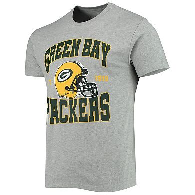 Men's Junk Food Heathered Gray Green Bay Packers Helmet T-Shirt