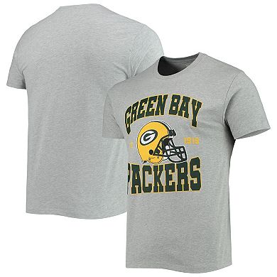 Men's Junk Food Heathered Gray Green Bay Packers Helmet T-Shirt