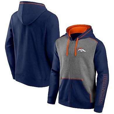 Men's Fanatics Branded Heathered Charcoal/Navy Denver Broncos Expansion Full-Zip Hoodie