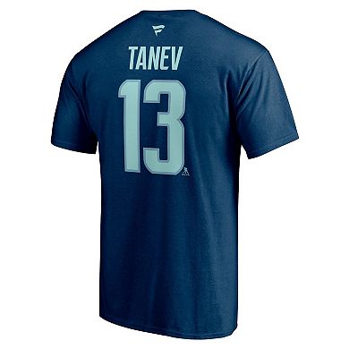 Men's Fanatics Branded Brandon Tanev Deep Sea Blue Seattle Kraken Authentic Stack Name & Number T-Shirt