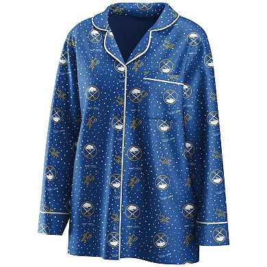 Women's WEAR by Erin Andrews Royal Buffalo Sabres Long Sleeve Button-Up Shirt & Pants Sleep Set