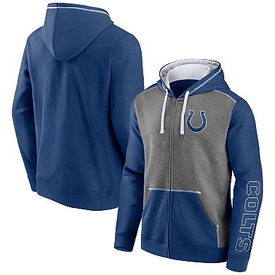 Men's Fanatics Branded Heathered Charcoal/Royal Indianapolis Colts Expansion Full-Zip Hoodie