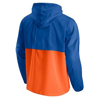 Men's Fanatics Branded Blue/Orange New York Knicks Anorak Block Party Windbreaker Half-Zip Hoodie Jacket