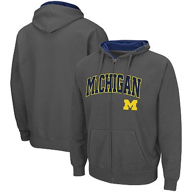 Men's Colosseum Charcoal Michigan Wolverines Arch & Logo 3.0 Full-Zip Hoodie