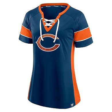 Women's Fanatics Branded Navy/Orange Chicago Bears Team Draft Me Lace-Up Raglan T-Shirt