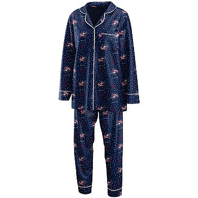 Women's WEAR by Erin Andrews Navy Columbus Blue Jackets Long Sleeve Button-Up Shirt & Pants Sleep Set