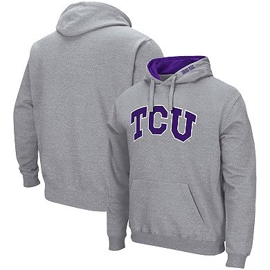 Men's Colosseum Heather Gray TCU Horned Frogs Arch & Logo 3.0 Pullover Hoodie