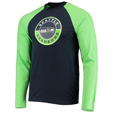 Men's New Era College Navy/Neon Green Seattle Seahawks League Raglan Long Sleeve T-Shirt