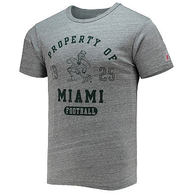 Men's League Collegiate Wear Heathered Gray Miami Hurricanes Hail Mary Football Victory Falls Tri-Blend T-Shirt