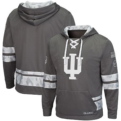 Men's Colosseum Gray Indiana Hoosiers OHT Military Appreciation Lace-Up Pullover Hoodie