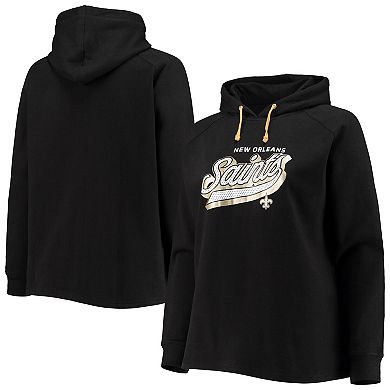 Women's Fanatics Branded Black New Orleans Saints Plus Size First Contact Raglan Pullover Hoodie