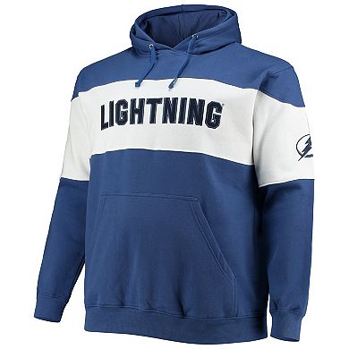 Men's Fanatics Branded Blue/White Tampa Bay Lightning Big & Tall Colorblock Fleece Hoodie