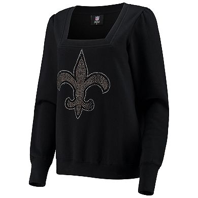 Women's Cuce Black New Orleans Saints Winners Square Neck Pullover Sweatshirt