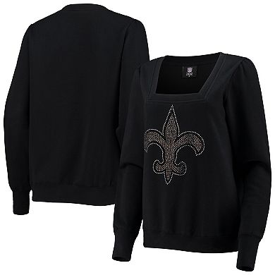 Women's Cuce Black New Orleans Saints Winners Square Neck Pullover Sweatshirt