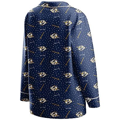 Women's WEAR by Erin Andrews Navy Nashville Predators Long Sleeve Button-Up Shirt & Pants Sleep Set