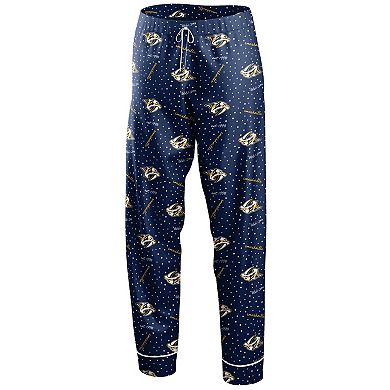 Women's WEAR by Erin Andrews Navy Nashville Predators Long Sleeve Button-Up Shirt & Pants Sleep Set