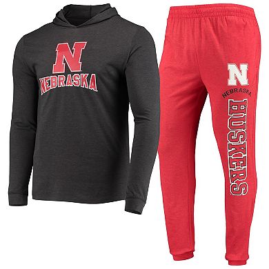 Men's Concepts Sport Scarlet/Charcoal Nebraska Huskers Meter Long Sleeve Hoodie T-Shirt & Jogger Pants Sleep Set