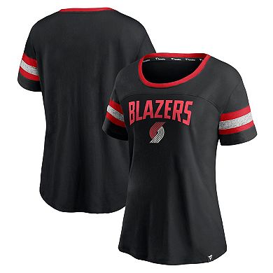 Women's Fanatics Branded Black/Heathered Gray Portland Trail Blazers Block Party Striped Sleeve T-Shirt