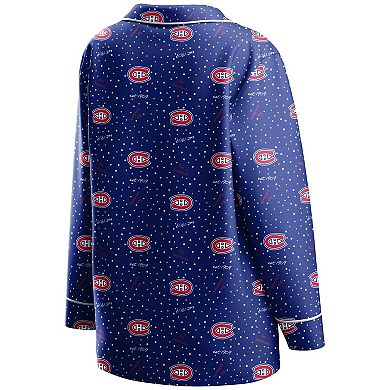 Women's WEAR by Erin Andrews Blue Montreal Canadiens Long Sleeve Button-Up Shirt & Pants Sleep Set