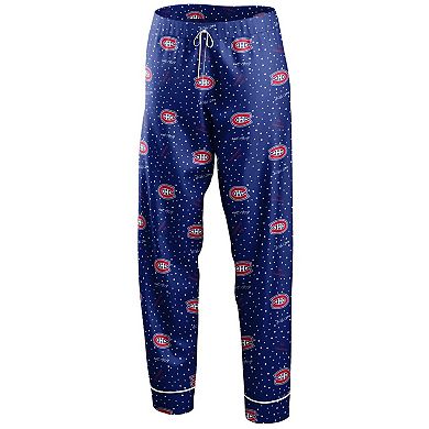 Women's WEAR by Erin Andrews Blue Montreal Canadiens Long Sleeve Button-Up Shirt & Pants Sleep Set