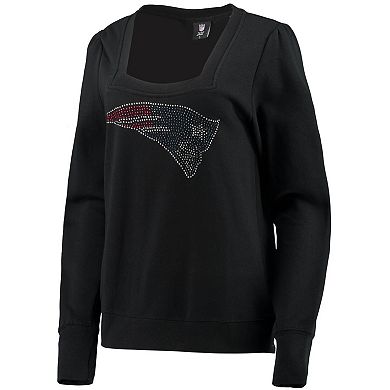 Women's Cuce Black New England Patriots Winners Square Neck Pullover Sweatshirt