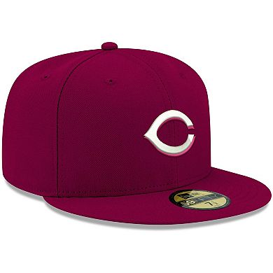 Men's New Era Cardinal Cincinnati Reds Logo White 59FIFTY Fitted Hat